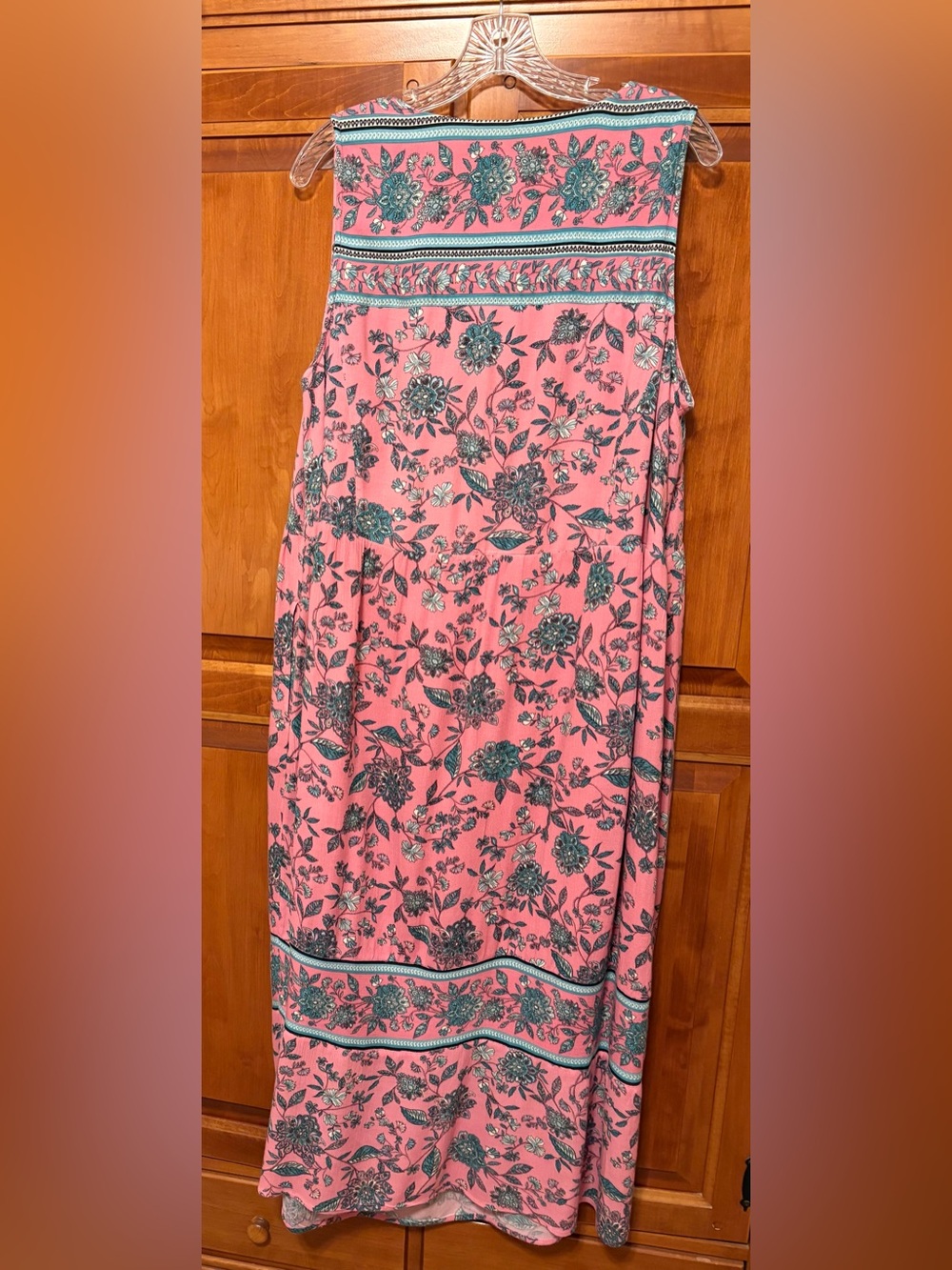J. Jill Pink and Teal Floral Maxi Dress. Size Petite XL, Side Pockets. - Picture 5 of 10